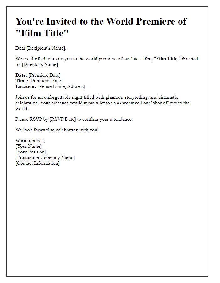 Letter template of international film premiere invitation