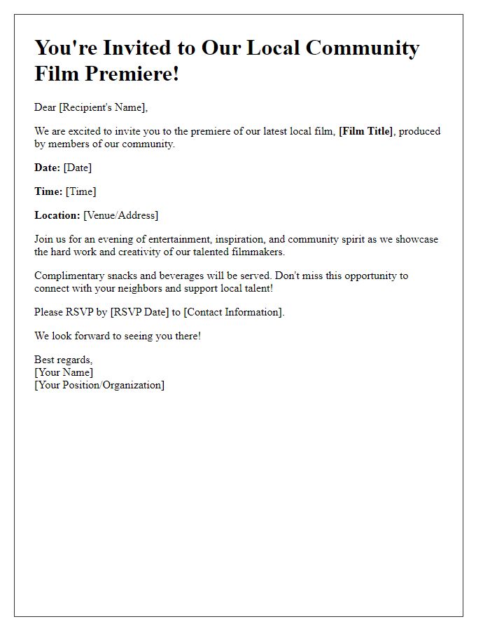 Letter template of local community film premiere invitation