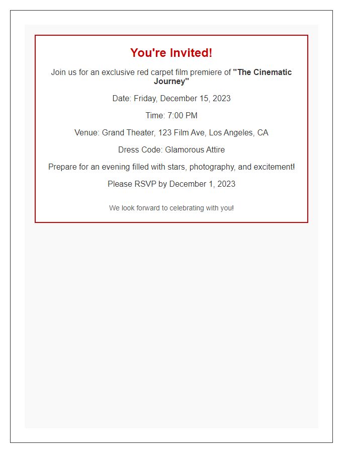 Letter template of red carpet film premiere invitation