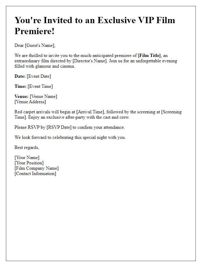 Letter template of VIP film premiere invitation