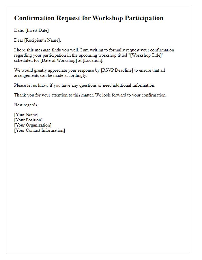 Letter template of confirmation request for workshop participation