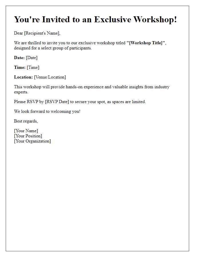 Letter template of exclusive invitation to workshop event