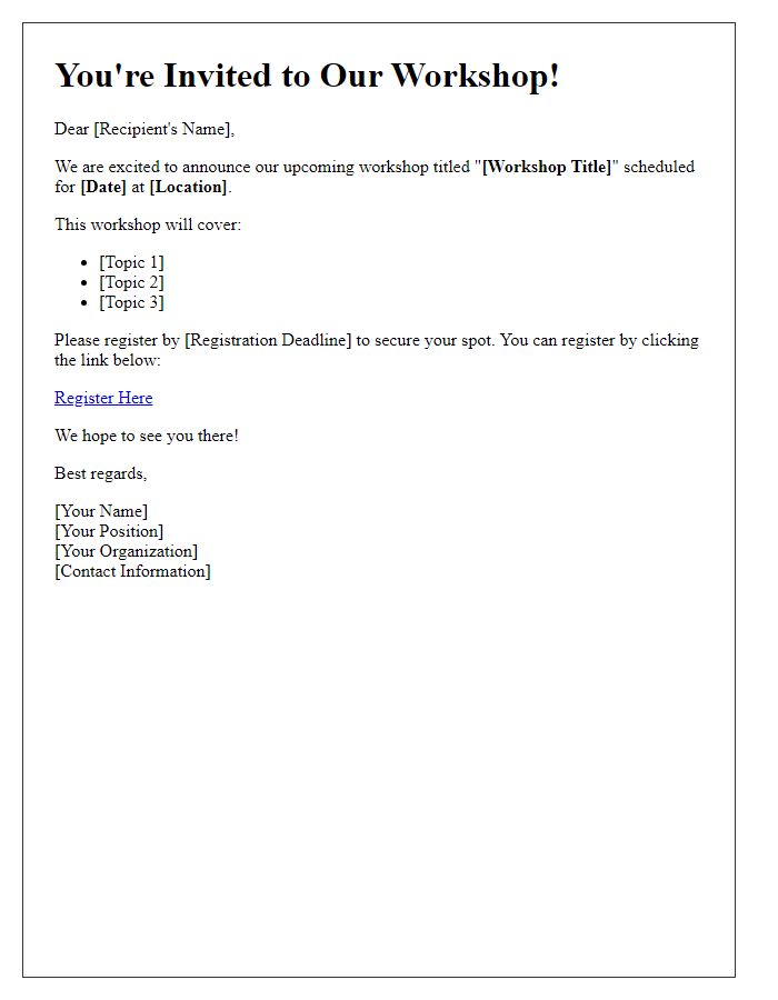Letter template of invitation for workshop registration