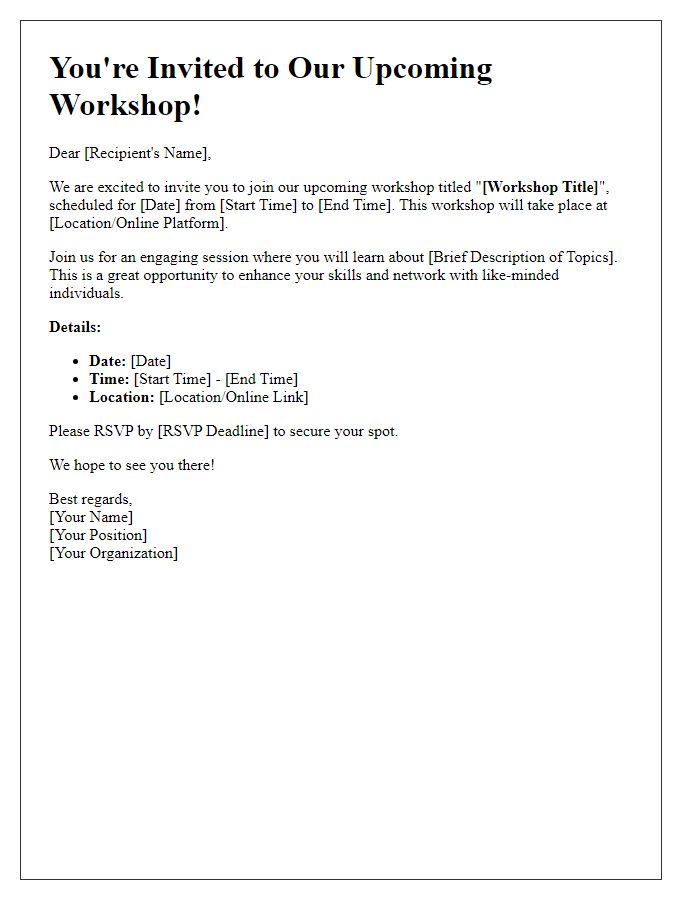 Letter template of invite to join our upcoming workshop session