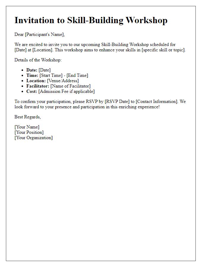 Letter template of participation invitation for a skill-building workshop