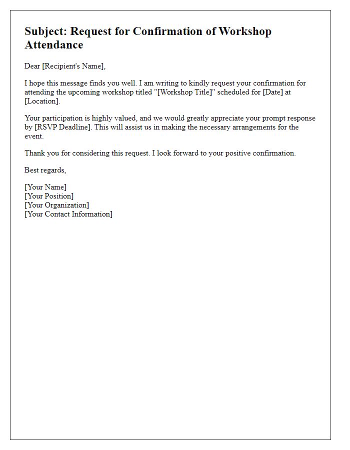 Letter template of request for workshop attendance confirmation