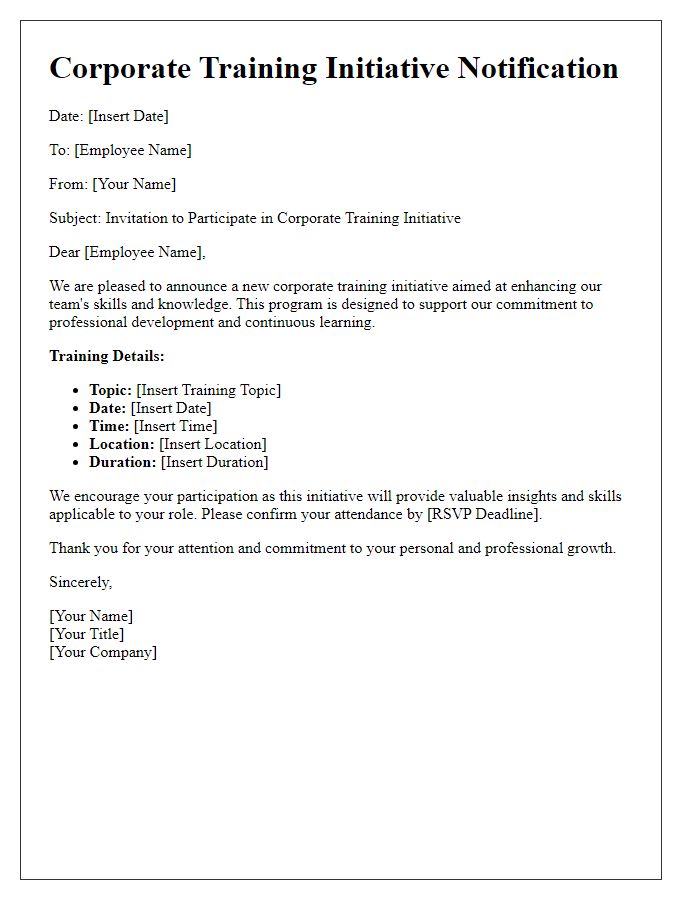 Letter template of corporate training initiative notification