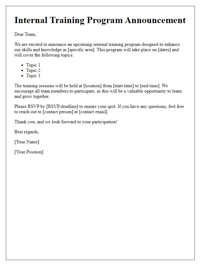 Letter template of internal training program announcement