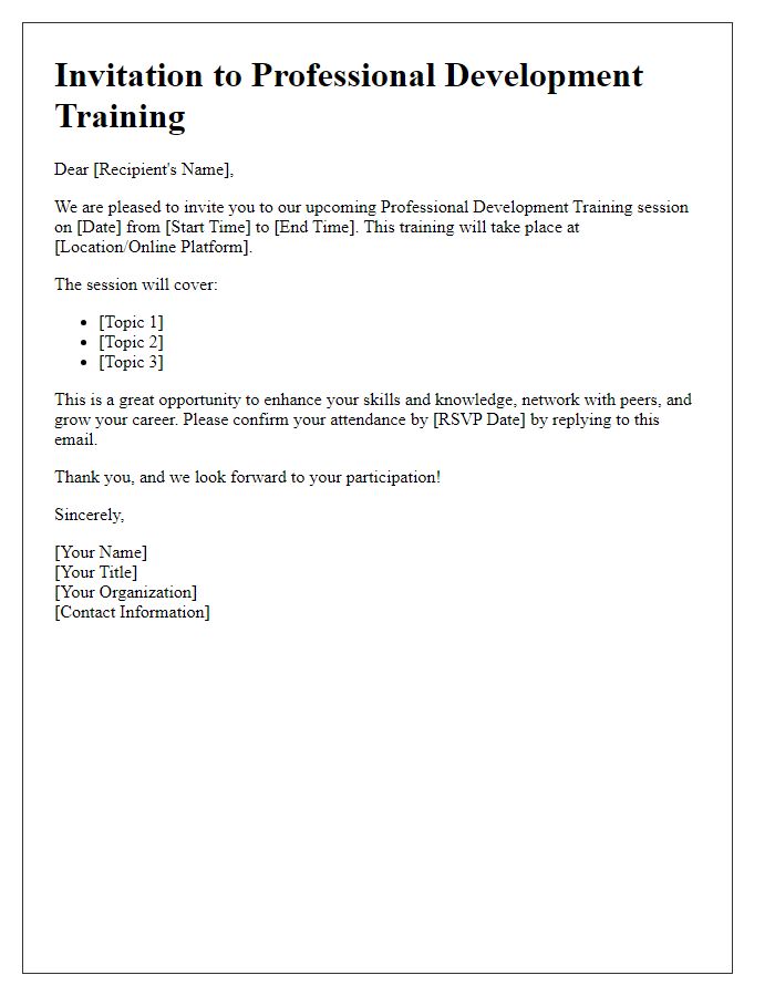 Letter template of professional development training invitation