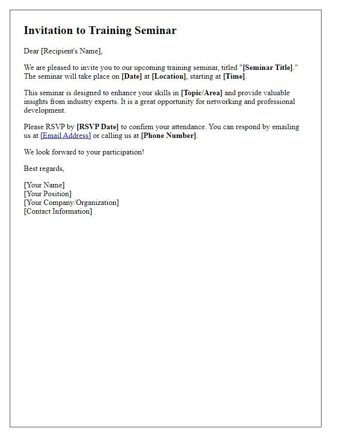 Letter template of training seminar invitation