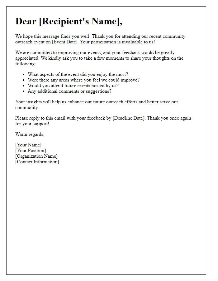 Letter template of feedback request for community outreach event