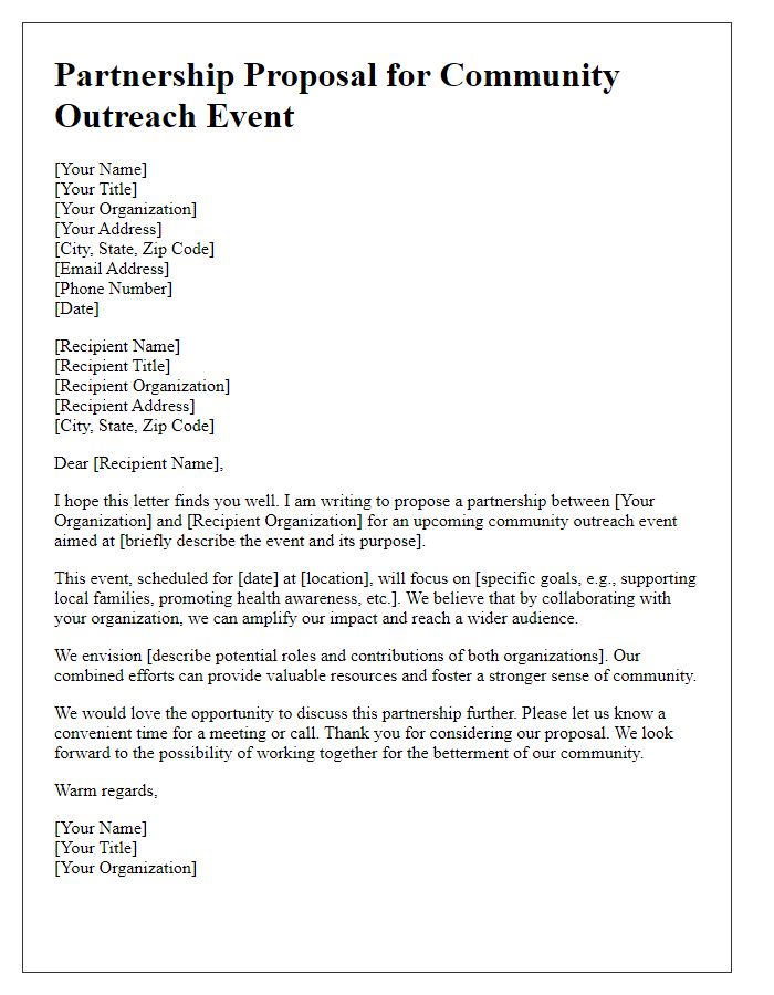 Letter template of partnership proposal for community outreach event