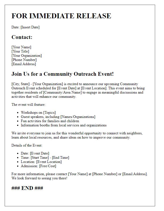 Letter template of press release for community outreach event