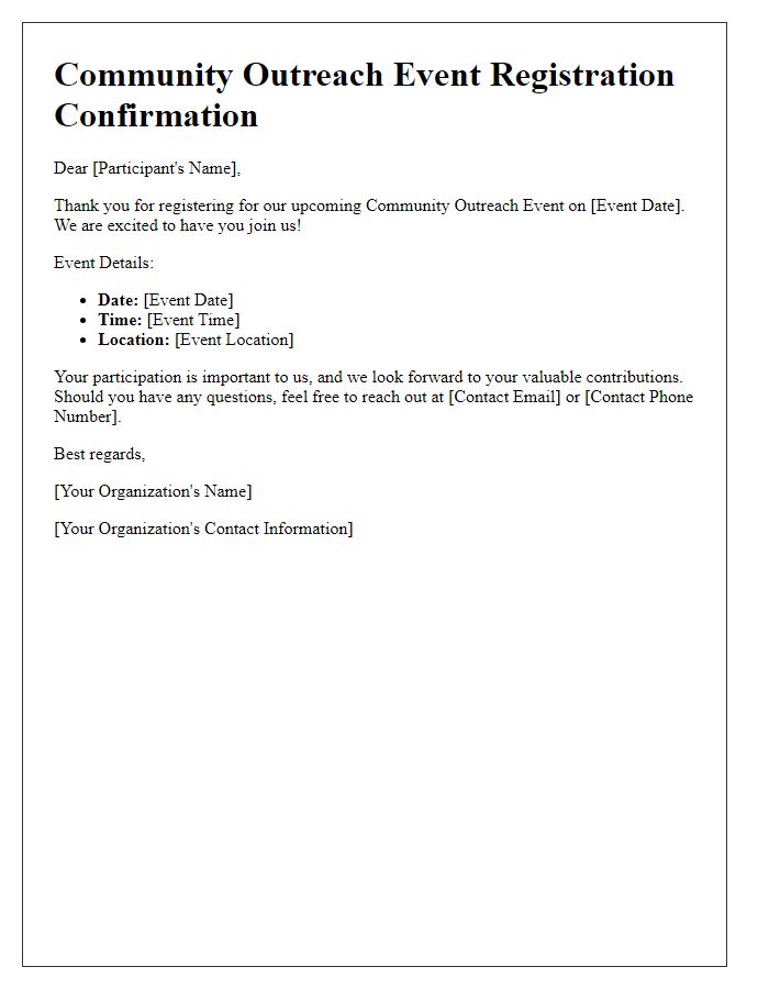 Letter template of registration confirmation for community outreach event