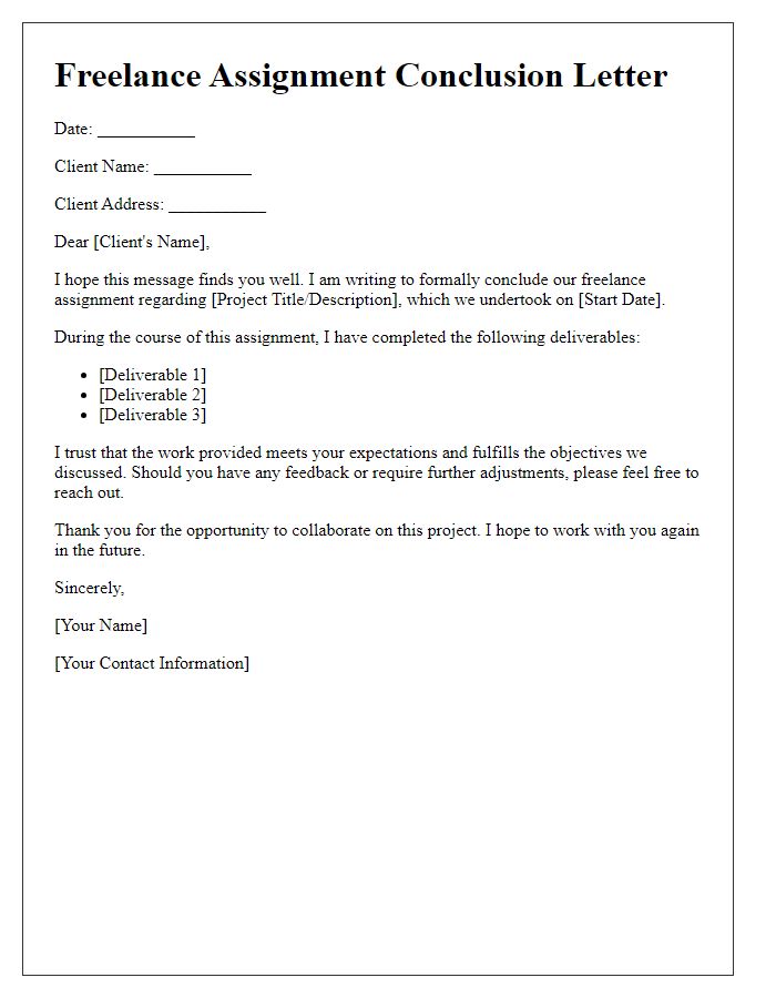 Letter template of freelance assignment conclusion