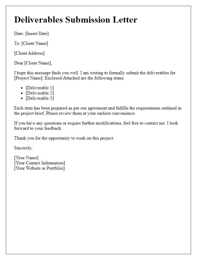 Letter template of freelance deliverables submission