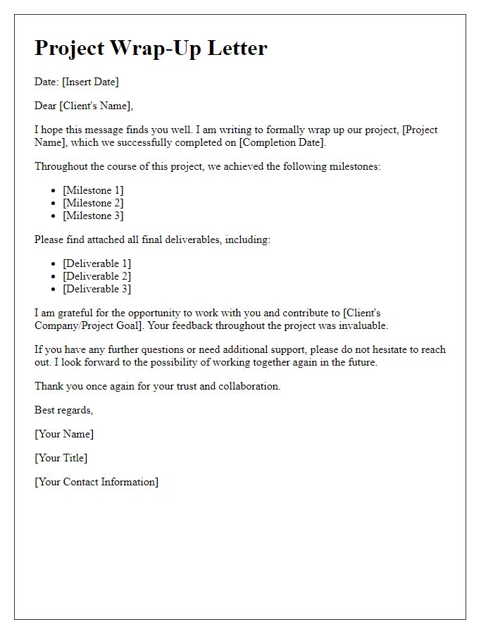 Letter template of freelance project wrap-up