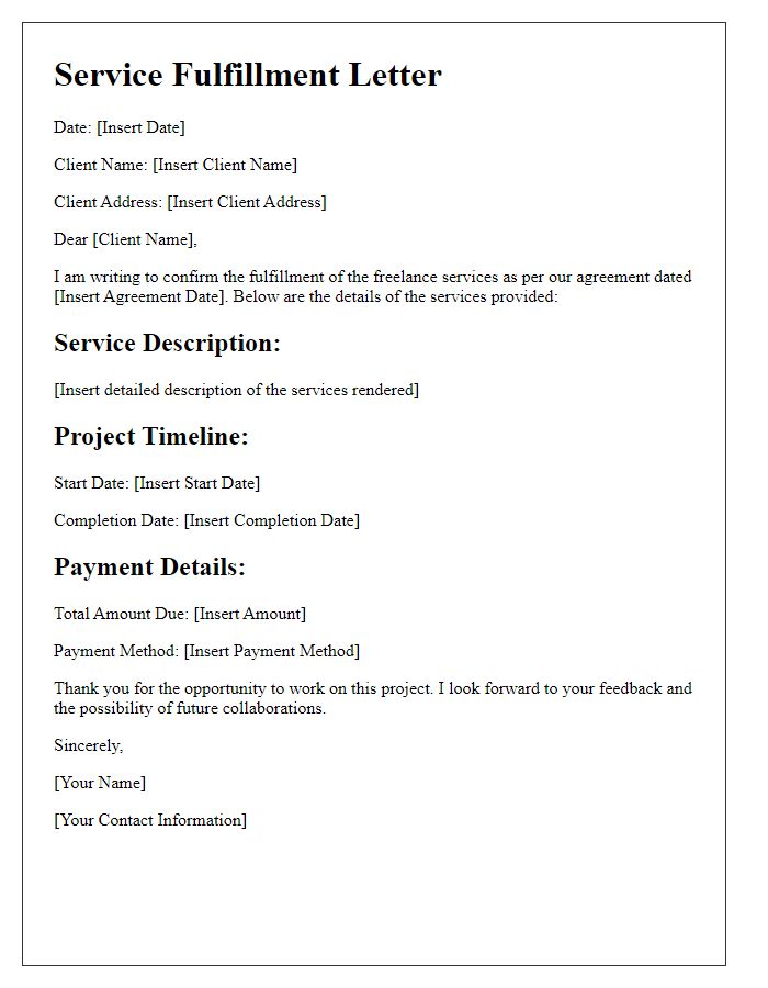 Letter template of freelance service fulfillment