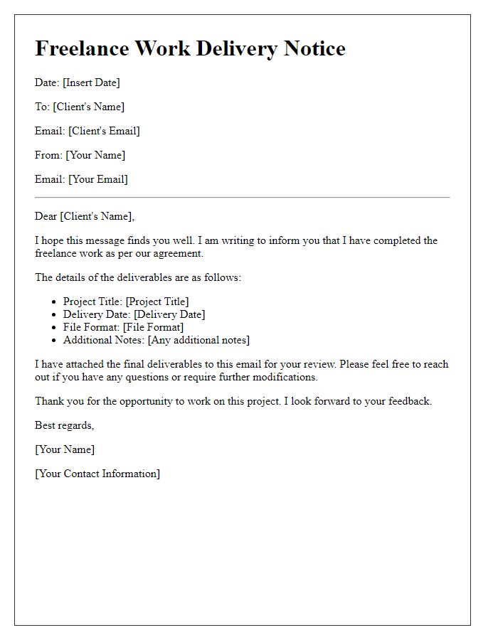 Letter template of freelance work delivery notice