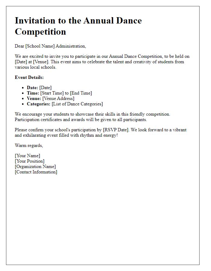 Letter template of dance competition invitation for local schools