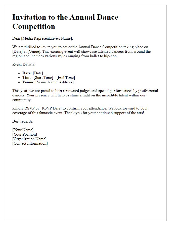 Letter template of dance competition invitation for media representatives