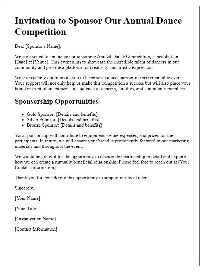 Letter template of dance competition invitation for sponsors