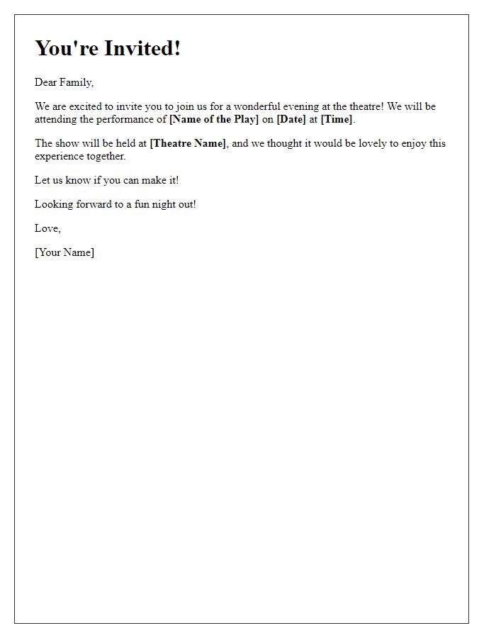 Letter template of casual invitation to a theatre performance for family