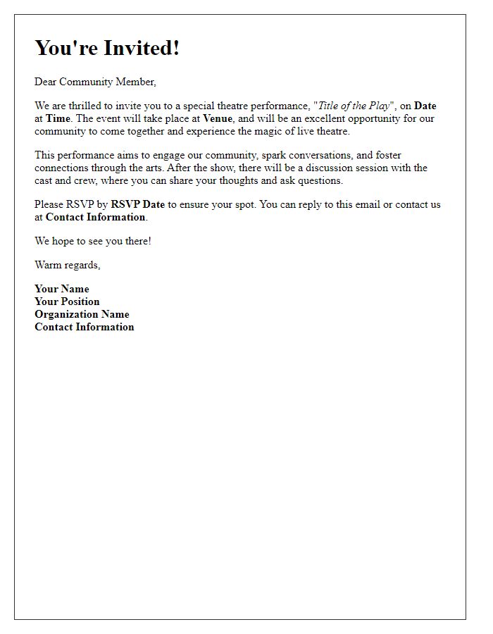 Letter template of community engagement invitation to a theatre performance