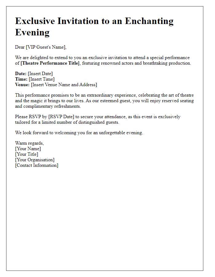 Letter template of exclusive invitation to a theatre performance for VIPs