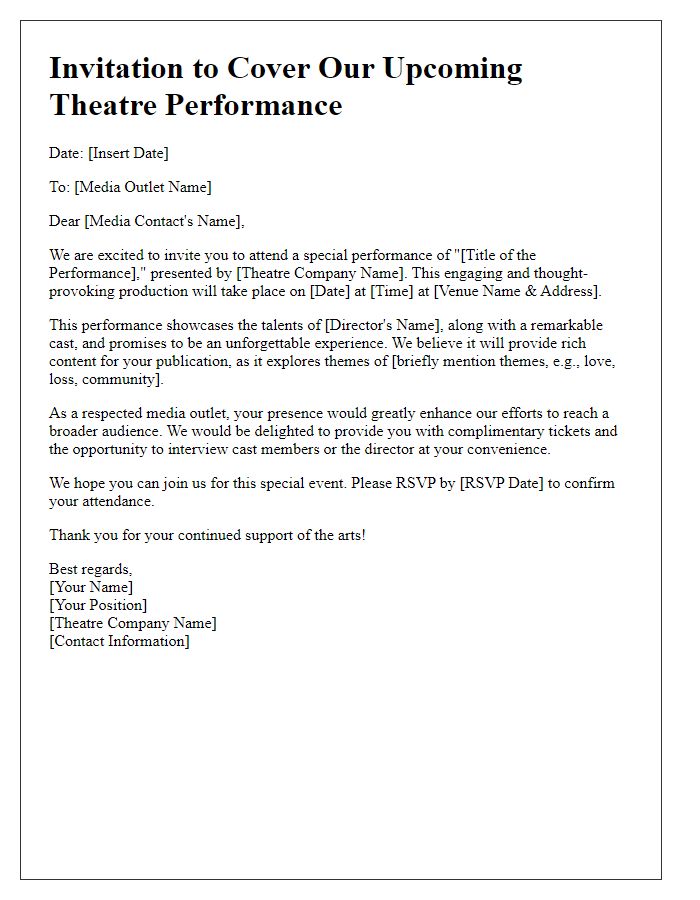 Letter template of promotional invitation to a theatre performance for media outlets