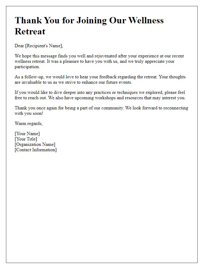 Letter template of wellness retreat follow-up communication