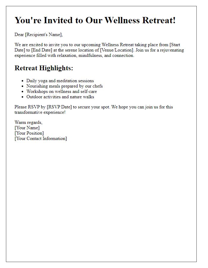 Letter template of wellness retreat invitation