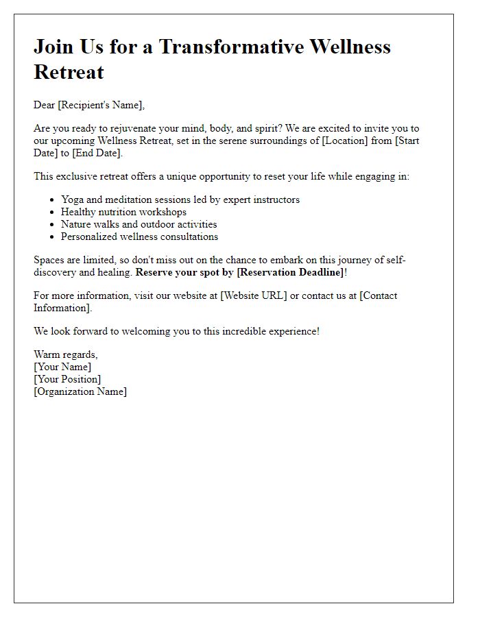 Letter template of wellness retreat promotional message