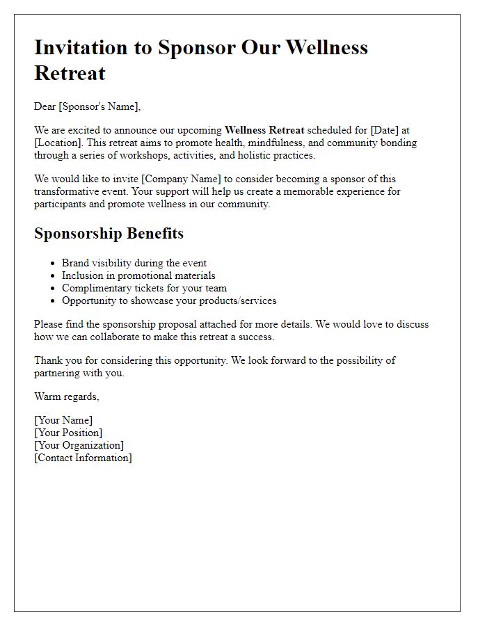 Letter template of wellness retreat sponsorship invitation