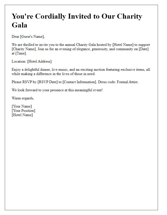 Letter template of hotel event invitation for a charity gala.