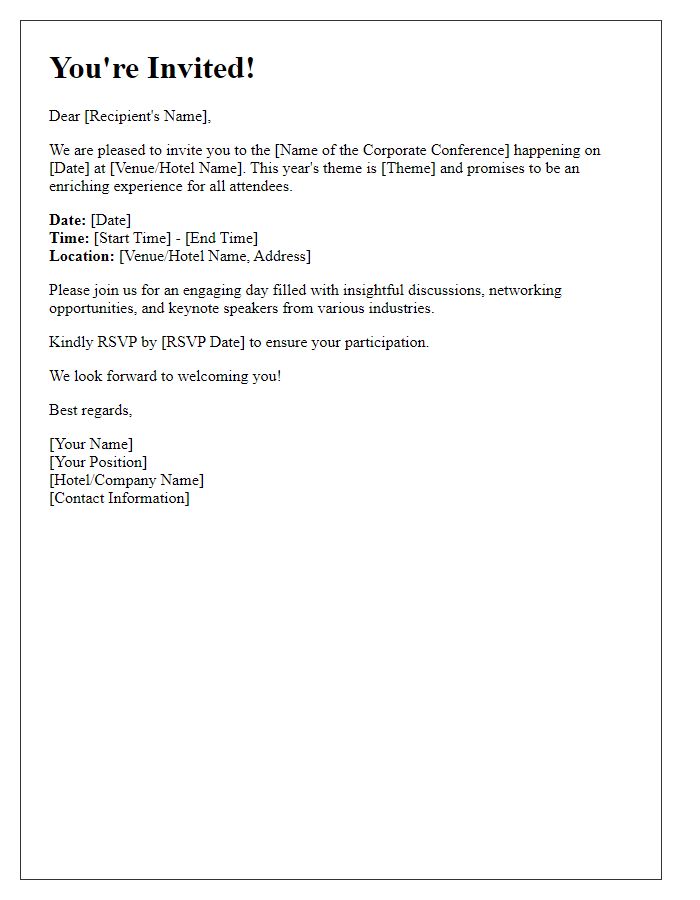 Letter template of hotel event invitation for a corporate conference.