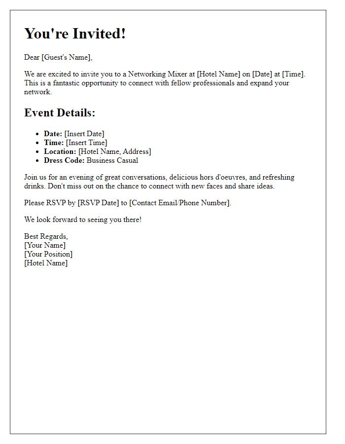 Letter template of hotel event invitation for a networking mixer.