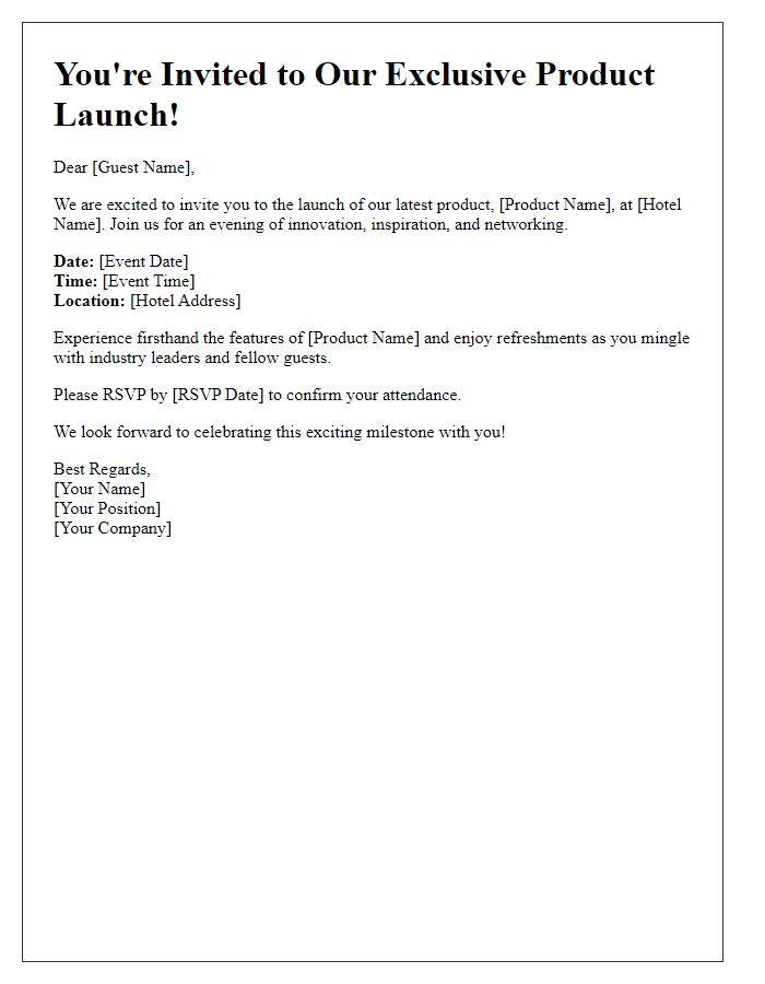 Letter template of hotel event invitation for a product launch.