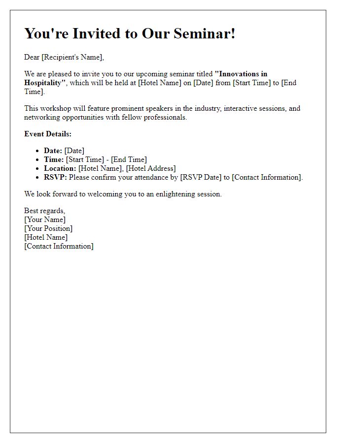 Letter template of hotel event invitation for a seminar or workshop.