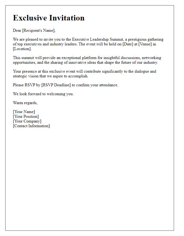 Letter template of exclusive invite for executive leadership summit