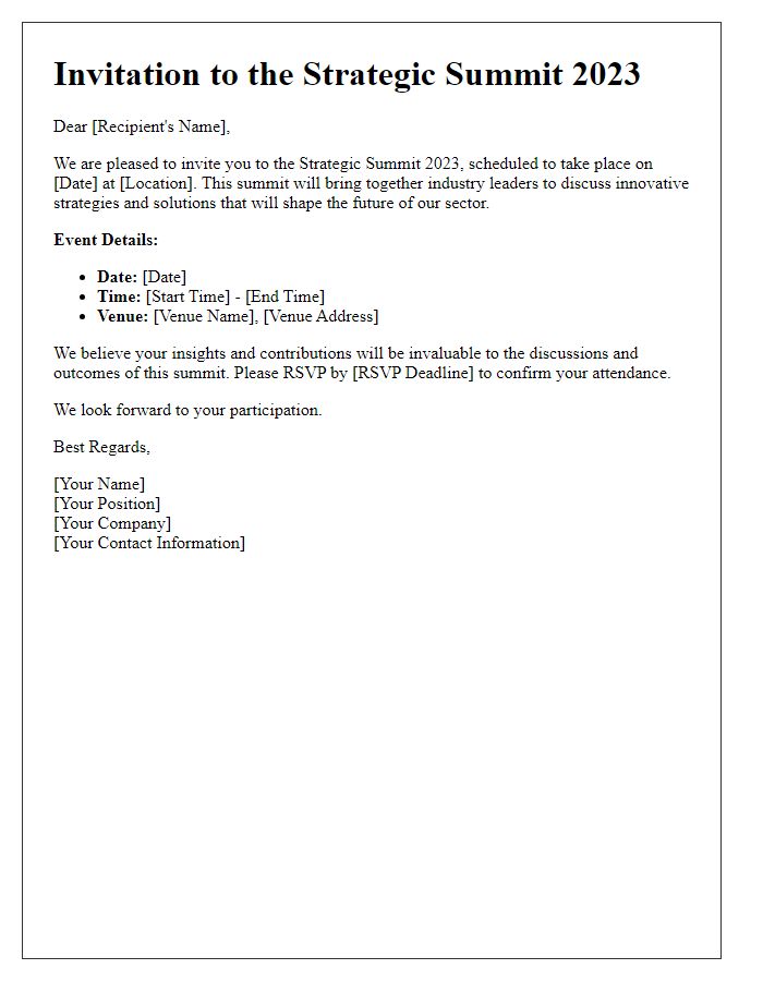 Letter template of formal invitation for strategic summit