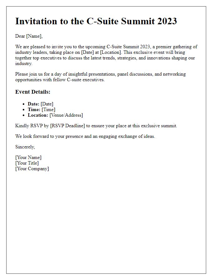 Letter template of invitation for C-suite summit