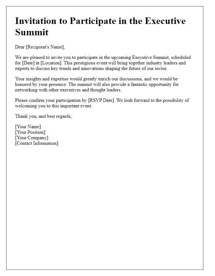 Letter template of invitation for executive summit participation