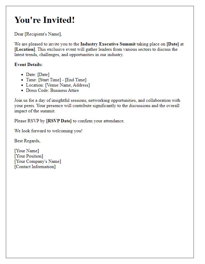 Letter template of invitation to an industry executive summit