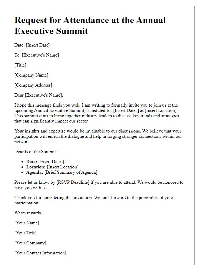 Letter template of request for executives to join summit