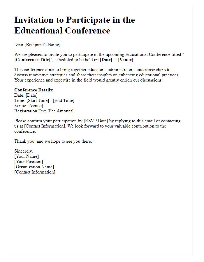 Letter template of invitation for educational conference participation.