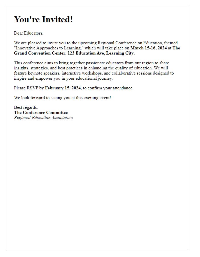 Letter template of invitation for educators to a regional conference.