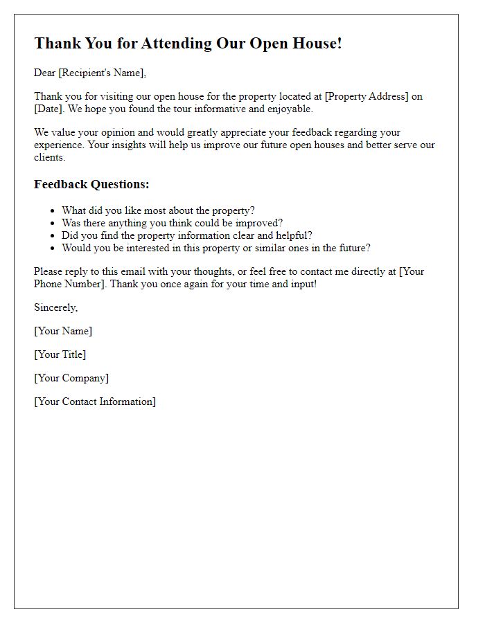 Letter template of feedback request post real estate open house.