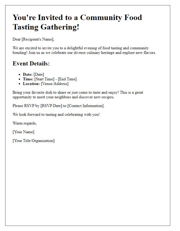 Letter template of invitation for a community food tasting gathering