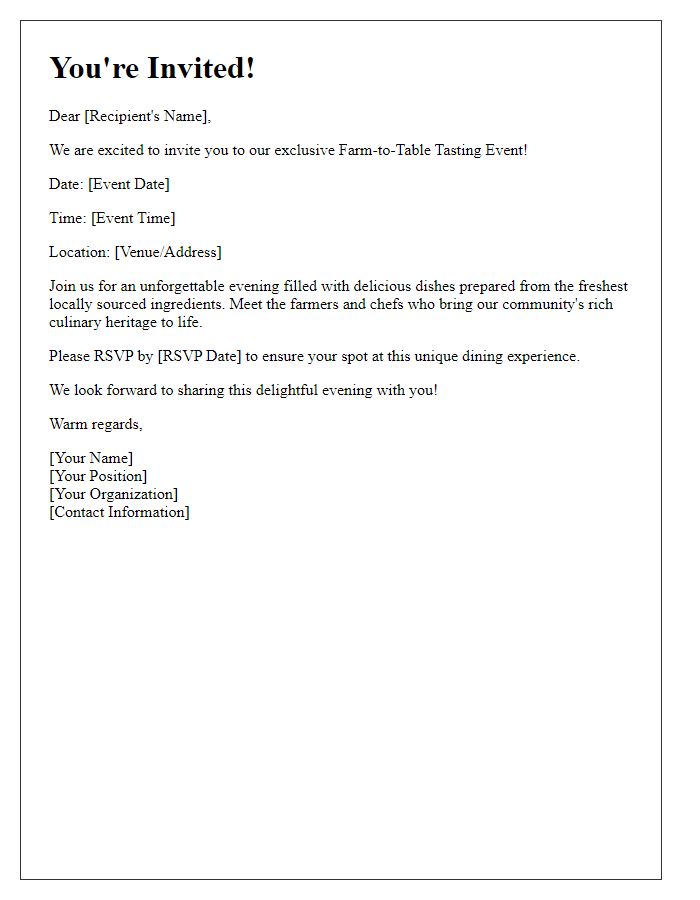 Letter template of invitation to a farm-to-table tasting event